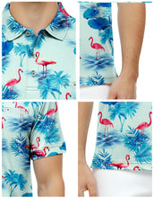 Load image into Gallery viewer, LA LEELA Flamingo Blue Mens Golf Polo Shirt P10339