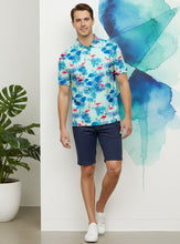 Load image into Gallery viewer, LA LEELA Flamingo Blue Mens Golf Polo Shirt P10339