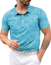 Load image into Gallery viewer, LA LEELA Waves Blue Mens Golf Polo Shirt P10341