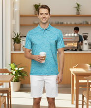 Load image into Gallery viewer, LA LEELA Waves Blue Mens Golf Polo Shirt P10341
