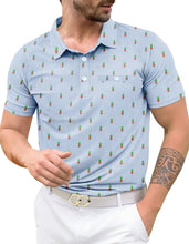 Load image into Gallery viewer, LA LEELA Pineapple Blue Mens Golf Polo Shirt P10342