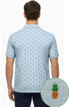 Load image into Gallery viewer, LA LEELA Pineapple Blue Mens Golf Polo Shirt P10342