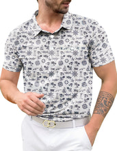 Load image into Gallery viewer, LA LEELA Fish White Mens Golf Polo Shirt P10344