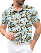 Load image into Gallery viewer, LA LEELA Beach Theme Blue Mens Golf Polo Shirt P10345