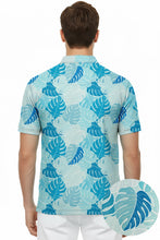 Load image into Gallery viewer, LA LEELA Monstera Leaf Blue Mens Golf Polo Shirt P10346