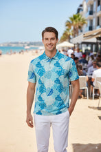 Load image into Gallery viewer, LA LEELA Monstera Leaf Blue Mens Golf Polo Shirt P10346