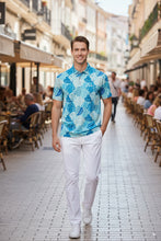 Load image into Gallery viewer, LA LEELA Monstera Leaf Blue Mens Golf Polo Shirt P10346