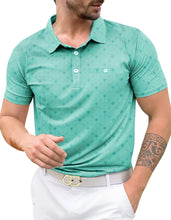 Load image into Gallery viewer, LA LEELA Palm Tree Green Mens Golf Polo Shirt P10348