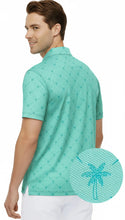 Load image into Gallery viewer, LA LEELA Palm Tree Green Mens Golf Polo Shirt P10348