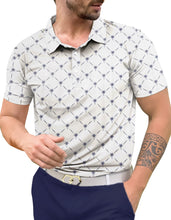 Load image into Gallery viewer, LA LEELA Palm Tree Blue Mens Golf Polo Shirt P10349