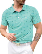 Load image into Gallery viewer, LA LEELA Beach Blue Mens Golf Polo Shirt P10350