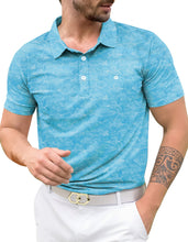 Load image into Gallery viewer, LA LEELA Fish Blue Mens Golf Polo Shirt P10351