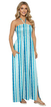 Load image into Gallery viewer, LA LEELA Women's Beach Summer Casual Evening Maxi Slit Tube Dress Strapless Dresses for Women One Size Blue, Stripes P10364