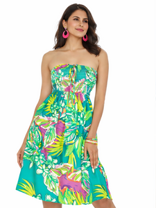 chinese dress ladies Dark Green Floral Print Tube Dress with One Side Pocket – AMARAA
