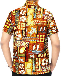 LA LEELA Hawaiian Shirt for Men Short Sleeve Front-Pocket Beach Caribbean Grey Grey