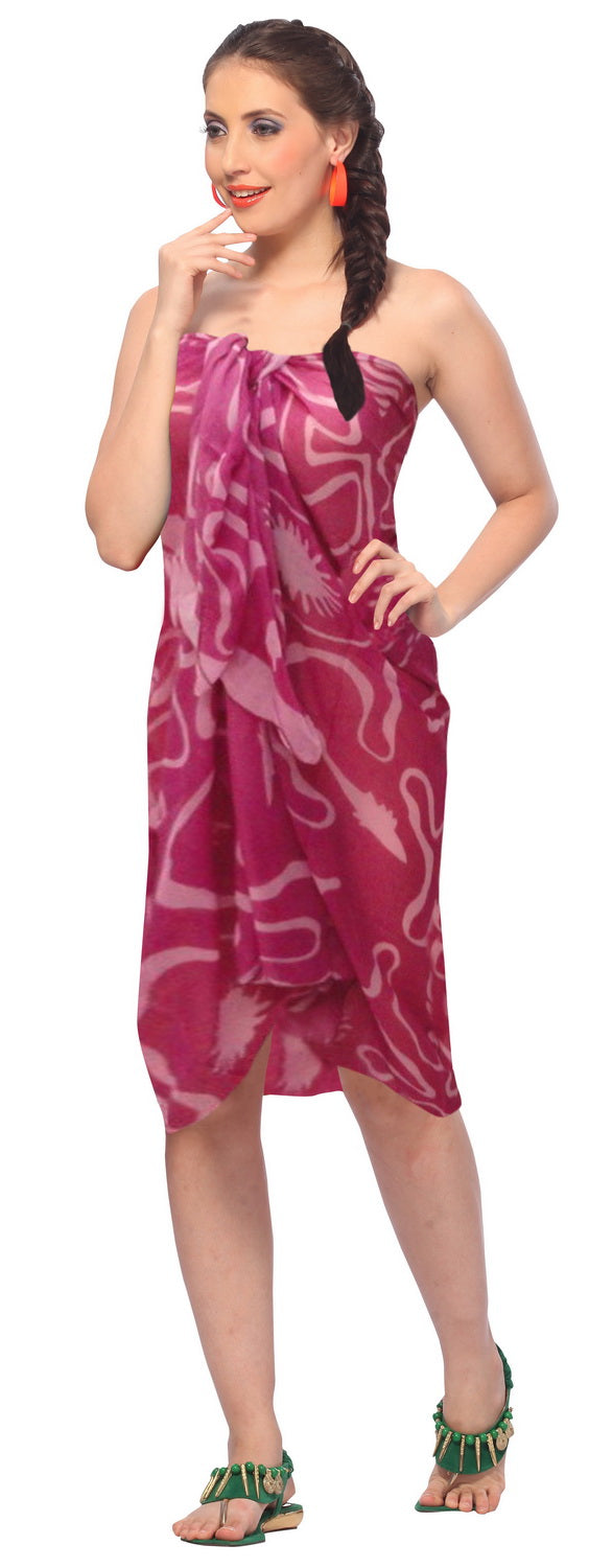 LA LEELA Women's Boho Sarong Swimwear Cover Ups Beach Wrap One Size Pink_R563