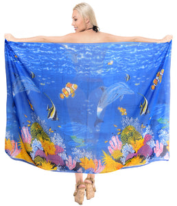 LA LEELA Women's Swimsuit Cover Up Beach Sarong Wrap Skirt 72"x42" Blue_R534