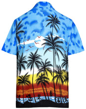 Load image into Gallery viewer, la-leela-mens-casual-fit-beach-hawaiian-shirt-aloha-tropical-beach-front-pocket-short-sleeve-blue