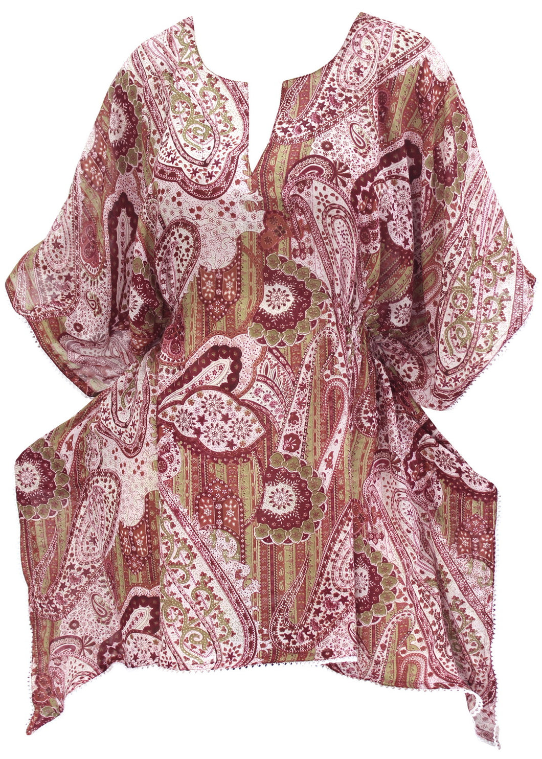 La Leela Soft Chiffon Paisley Printed Beach Swim Tube Cover-ups Caftan Maroon