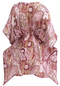 La Leela Soft Chiffon Paisley Printed Beach Swim Tube Cover-ups Caftan Maroon