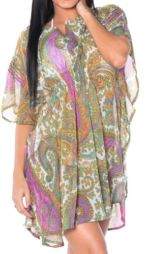 LA LEELA Womenâ€™s Bohemian Shirt Tunic Tops Blouse Beach Bikini Coverup US 8-14 Multicolor_C466