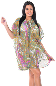 LA LEELA Womenâ€™s Bohemian Shirt Tunic Tops Blouse Beach Bikini Coverup US 8-14 Multicolor_C466