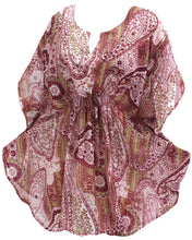 Load image into Gallery viewer, LA LEELA Petite Womenâ€™s Boho Sweet Heart Neck Tunic Tops Blouse Long Shirt Swimsuit Cover up US 8-14 Maroon_C465