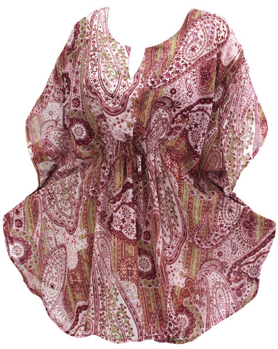 LA LEELA Petite Womenâ€™s Boho Sweet Heart Neck Tunic Tops Blouse Long Shirt Swimsuit Cover up US 8-14 Maroon_C465