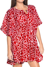 Load image into Gallery viewer, La Leela Red white likre Animal printed Round V Nack Swim Cover Up