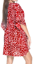 Load image into Gallery viewer, La Leela Red white likre Animal printed Round V Nack Swim Cover Up