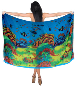 LA LEELA Women's Swimwear Pareo Cover Up Sarong Wrap Skirts 72"x42" Blue_R923
