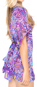 LA LEELA Short Sleeve Dresses for Women Casual Summer V Neck Tunic Dress US 10-14 Purple_Q662