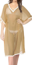 Load image into Gallery viewer, Ladies Sheer Chiffon Brown Lace Work Beach Swimsuit TOP Cover up Caftan Dress