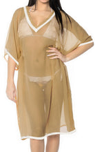 Load image into Gallery viewer, Ladies Sheer Chiffon Brown Lace Work Beach Swimsuit TOP Cover up Caftan Dress
