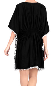 LA LEELA Bikini  Beach  Swimsuit Cover up Women Kimono Dress Embroidered 16-24 [XL-3X] Black_H470
