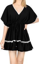 Load image into Gallery viewer, La Leela Cotton V NECK POM POM LACE Beach SWIMSUIT Cover up TUNIC Caftan Black