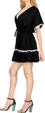 Load image into Gallery viewer, La Leela Cotton V NECK POM POM LACE Beach SWIMSUIT Cover up TUNIC Caftan Black