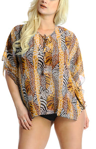 Blouse Chiffon Printed Caftan Short Swimsuit Cover up Orange Swimwear Tank Top