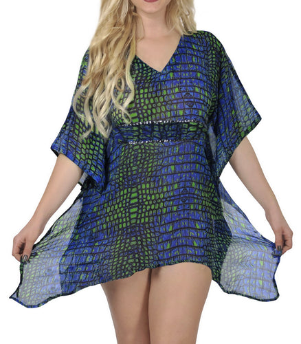 LA LEELA Summer Kimono Sleeve Dress for Women V Cover Up T-Shirt Dresses US 10-14 Blue_F1