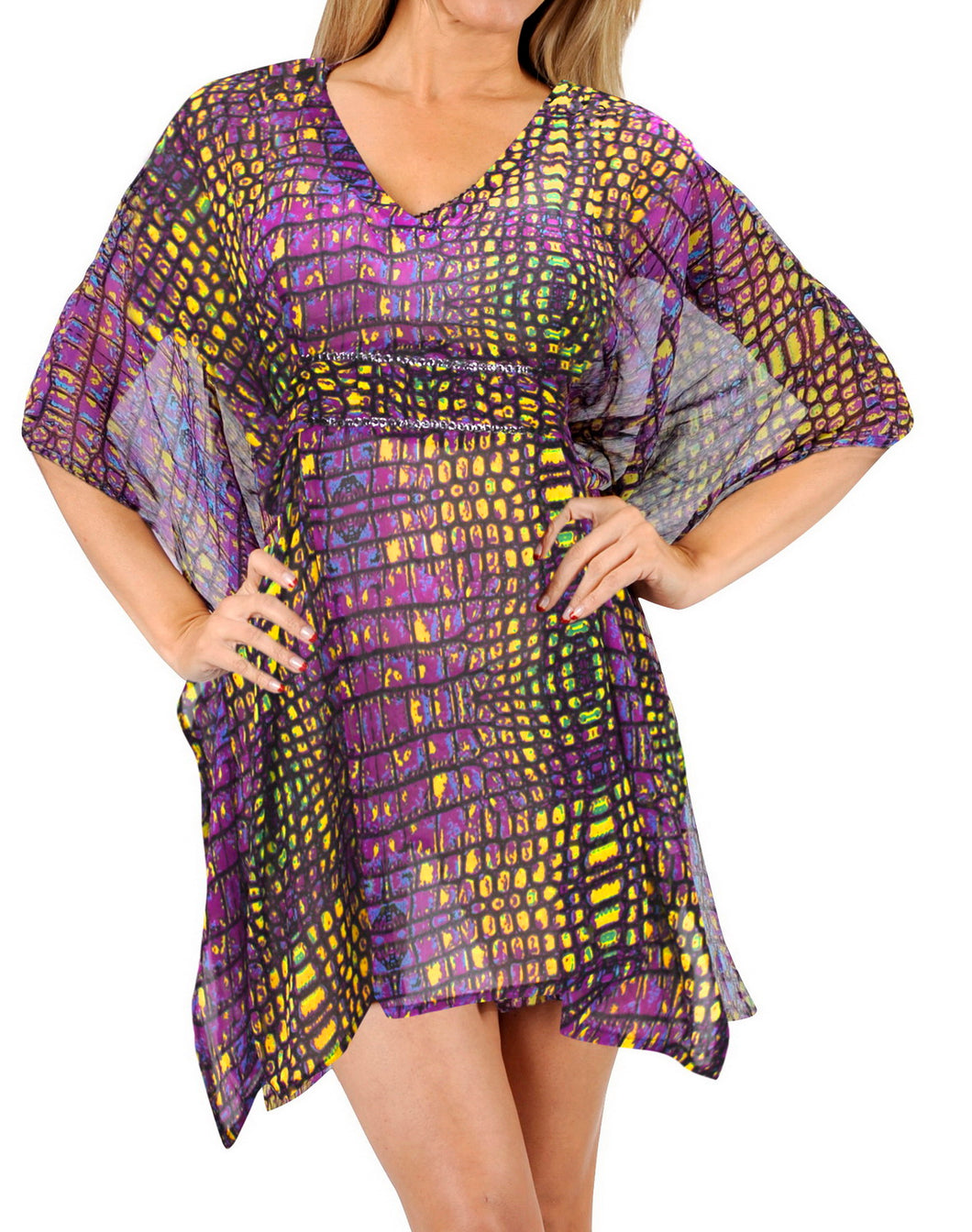 LA LEELA Women V Neck Cover Up Kimono Sleeve Tank Tunic Dress for Summer US 10-14 Purple_E998