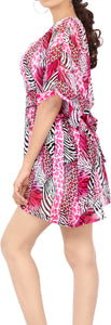 LA LEELA Women's Cute V-Necks Short Sleeve Casual Tunic Dress for Summer US 10-14 Pink_E992