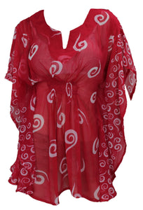 LA LEELA Women Chiffon Blouse Butterfly Sleeve Beach Cover Up Loose Tunic Shirt Tops US 8-14 Pink_E989