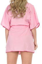 Load image into Gallery viewer, La Leela SOFT Rayon Embroidered Neck Bikini Swimwear TUNIC Evening Dress Pink