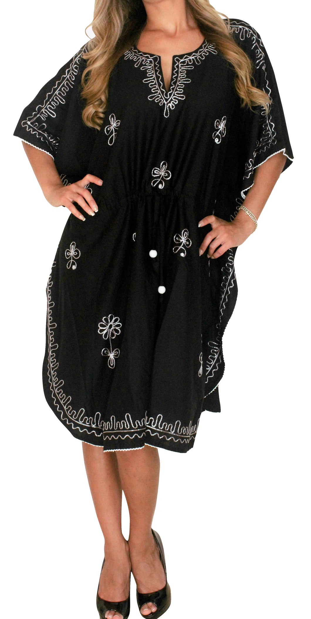 LA LEELA Women's Plus Size Beach Caftan Swimsuit Cover Ups US ONE SIZE FITS MOST Black_P263