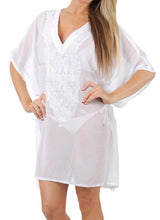 Load image into Gallery viewer, La Leela SHEER LIGHTWEIGHT Beach Dress Embroidered Bikini CHIFFON Coverup White