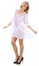 Load image into Gallery viewer, La Leela White Lightweight Chiffon Deep Neck Embroidered Swimwear Cover up TUNIC