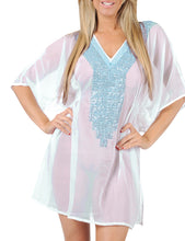 Load image into Gallery viewer, Ladies LIGHTWEIGHT CHIFFON Sequin Beachwear Dress Cover up Caftan Plus Sea Blue