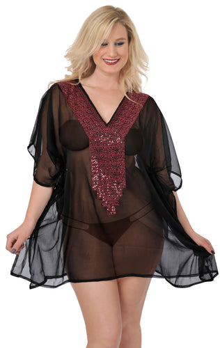 Women's Sheer Chiffon Sequin Bikini Swimwear Beachwear Top Cover up Women Pink