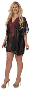 Women's Sheer Chiffon Sequin Bikini Swimwear Beachwear Top Cover up Women Pink