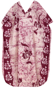 LA LEELA Cotton Batik Printed Women's Kaftan Kimono Summer Beachwear Cover up Dress  Maroon_X896